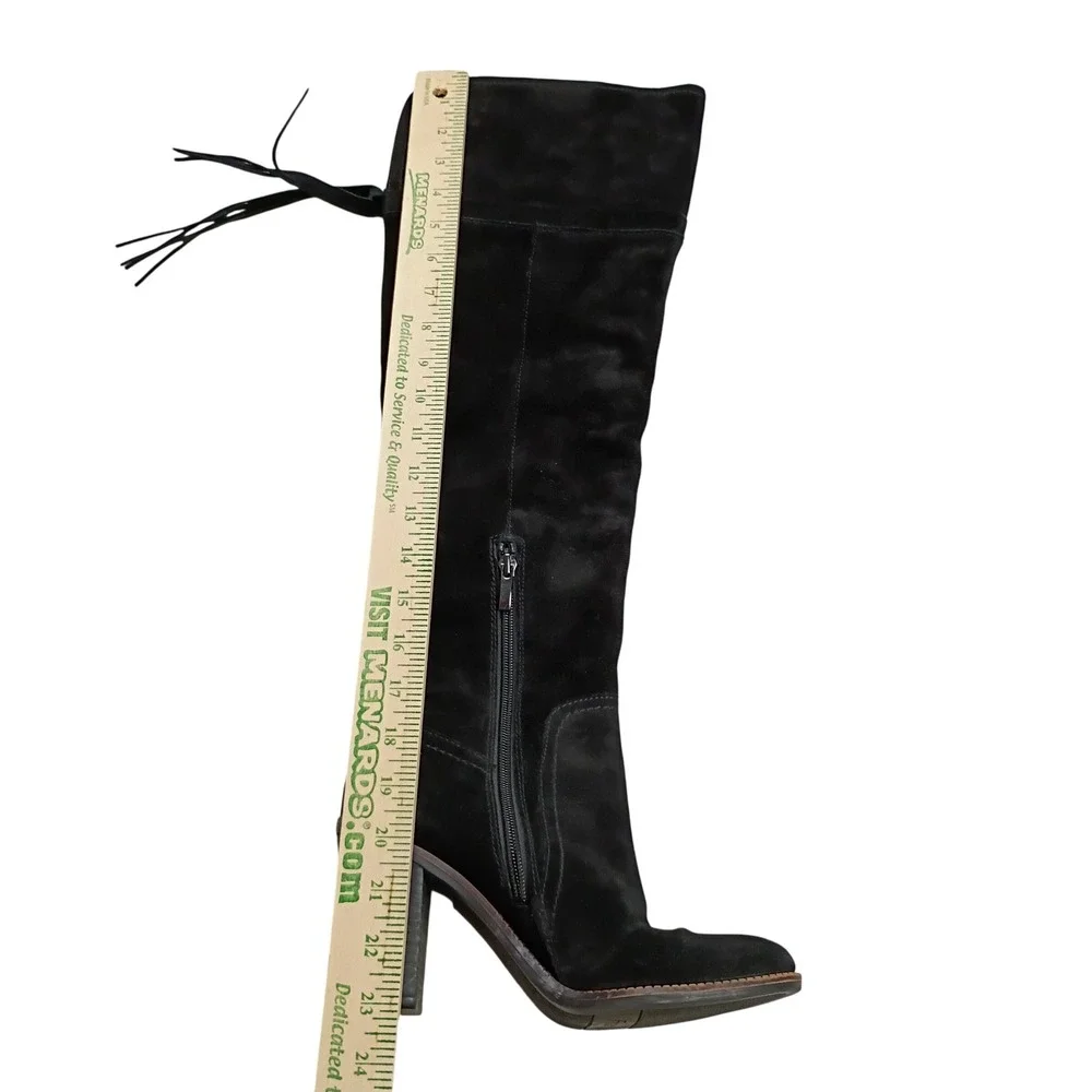 Franco Sarto Over the Knee Boots Womens 8.5 Black Suede Block Heel Fringe